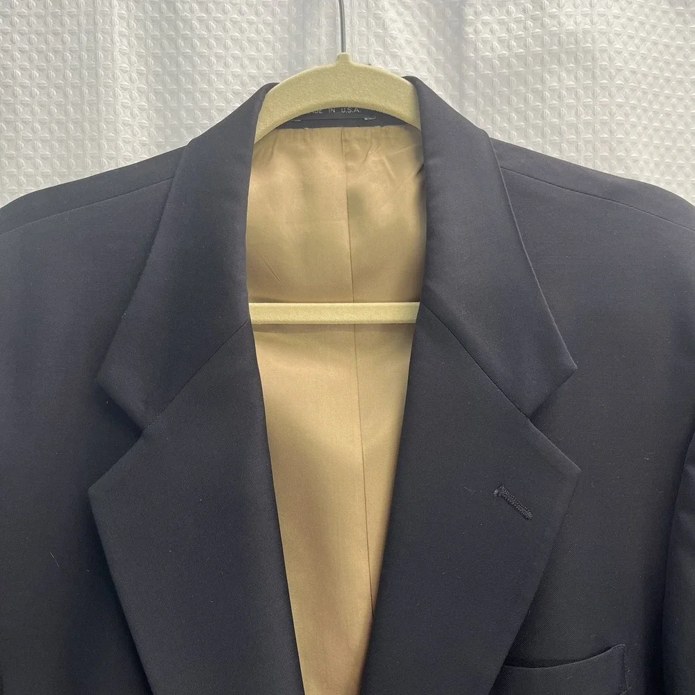 Mark Shale 100% Wool Navy Blue Blazer XL Long Gold Buttons Classic USA
